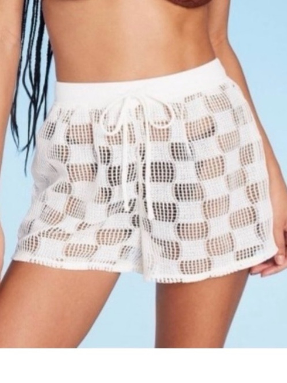 Wild Fable Open Weave White Checkered Cover Up Shorts - Size Medium